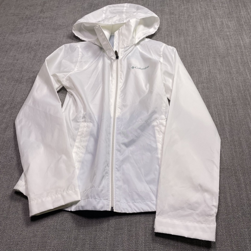 Columbia Womens White Windbreaker Jacket Mesh Lined Hooded Full Zip Small